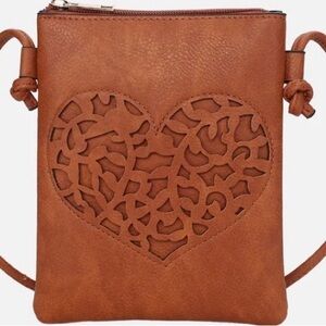 MKF Collections Chic Brown Heart Cutout Crossbody Bag.